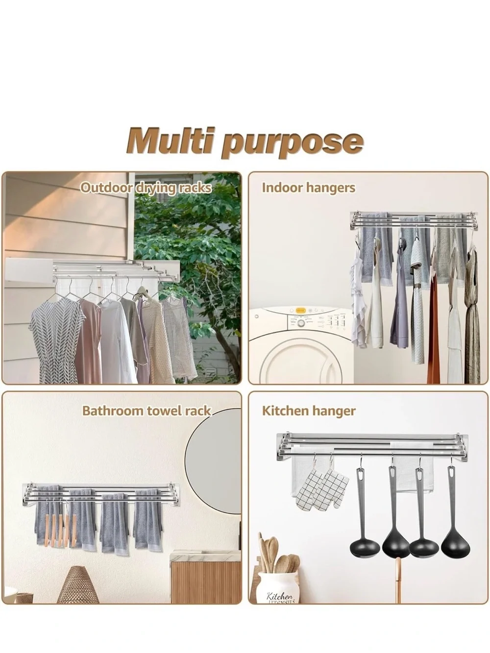 New Open Box White Foldable Wall Mounted Clothes Rack, Retractable Clothes Dryin